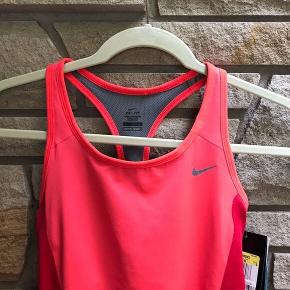 Nike Drifit Long Tank Top Training athletic Small Neon Orange Pink NWT - Picture 3 of 12